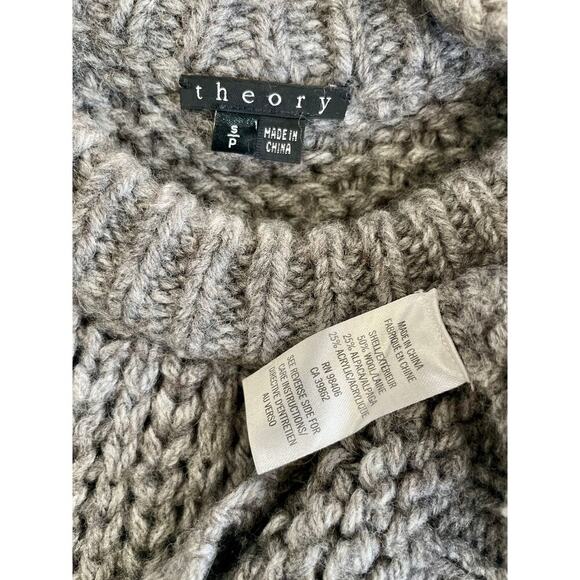 THEORY SWEATER ALPACA BLEND CHUNKY FISHERMAN RIB SPECKLED SZ S GRAY ICONIC - Picture 3 of 16